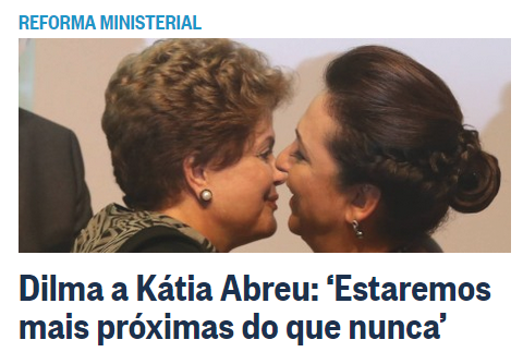 Dilma a Kátia Abreu: ‘Estaremos mais próximas do que nunca’ e foto das duas bem próximas, parecendo se beijar na boca